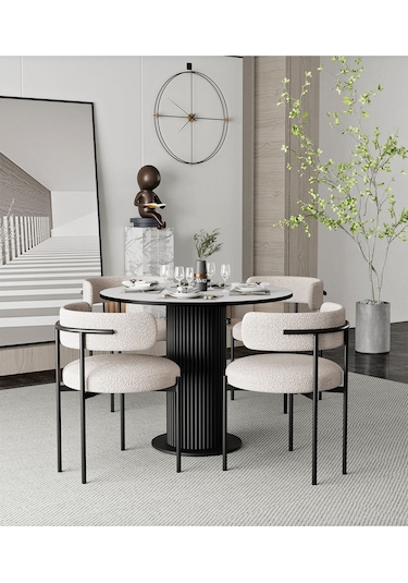 Avvio Rio 90x90 Lake Mdf Ptt Ayak Yuvarlak Mutfak Masası Takımı Yemek Masası Takımı Düz Beyaz