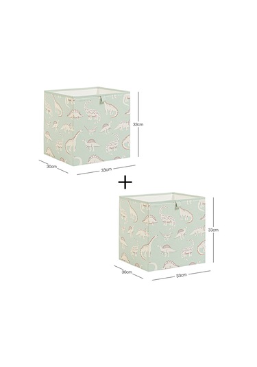 Ocean Home Textile 2'li Çocuk Odası Dinozor Kutu Set 33 X 30 X 33 Cm Mint