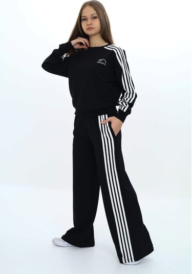 Kız Çocuk %100 Pamuk Uzun Kol Oversize Alt&üst Eşofman Takımı-eşt-0027 Siyah