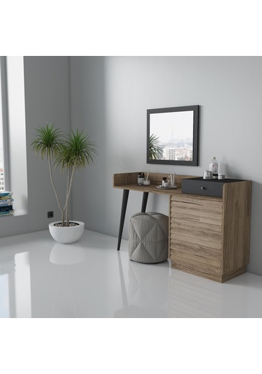 Della Premium Panjur Desenli 4 Çekmeceli Makyaj Masası - Minifiks - Pera / Siyah Beyaz