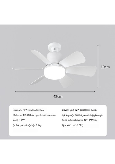 Üçtonlu Sessiz Vidalıkküçük Fan Lambası Beyaz