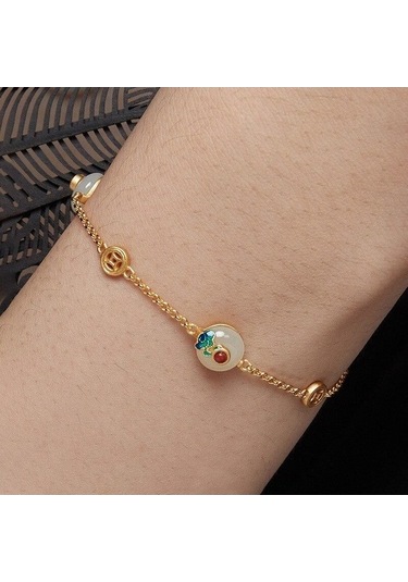 Flybuy 14 Ayar Altın Yeşim Taşı Charm Bilezikler & Amp Bileklik Kadınlar İçin Düğün, Parti, Doğum Günü Takı Sarı Altın