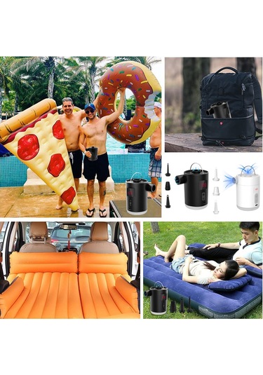 Xindoker Dışarıda Kullanım Portatif Elektrikli Hava Pompa, Led Işık Ve Pil Göstergesi, 3 Işık Modu, 3 Fişli, Siyah Dahili Li-pil