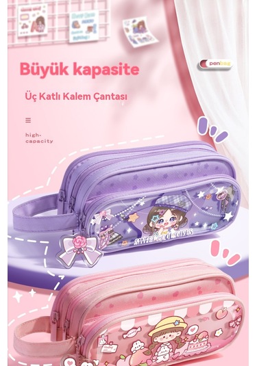 Sürme Öğrenciçok Fonksiyonlu Çiftçi Katmanlıkırtasiye Çantası Tatlıhavalı Nini Mor