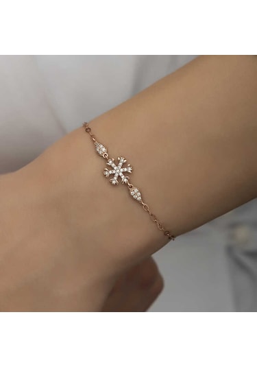 925 Ayar Gümüş Rose Kar Tanesi Kadın Bileklik