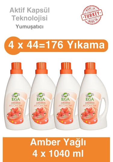 Ega Kimya Aktif Kapsül Teknolojili Amber Çamaşır Yumuşatıcısı 4 x 1040 ML