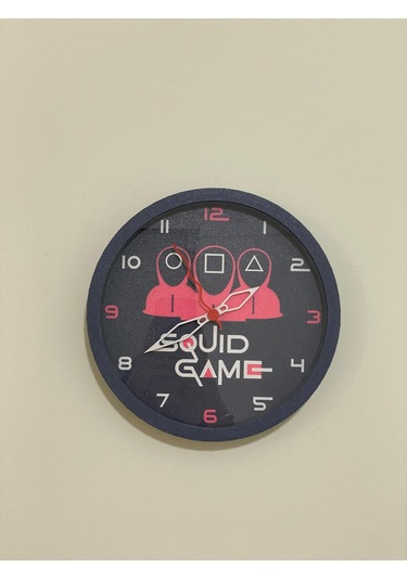 Squid Game Temalı Gri Zeminli Ve Koyu Gri Kasa Duvar Saati Siyah