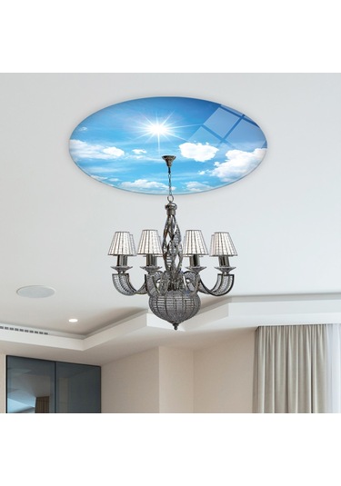 Cam Avize Göbeği | Gökyüzü Desenli | Çap50Cm Çok Renkli