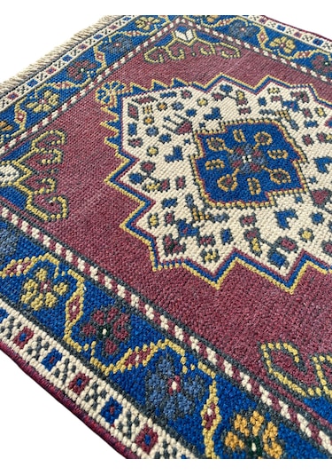 El Dokuma Eskitme Taşpınar Halısı 55x62 Mor Retro Küçük Halı Mor