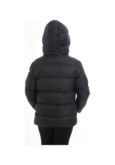 Kız Çocuk Polarlı Kürklü Kapüşonlu Su Geçirmez Rüzgara Dayanıklı Cepli Şişme Kışlık Mont Siyah