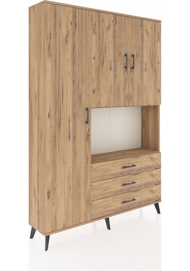 Arges Dolap 6 Raflı 3 Çekmeceli 3 Kapaklı 132x30x195 Çam-çam/çam Çam