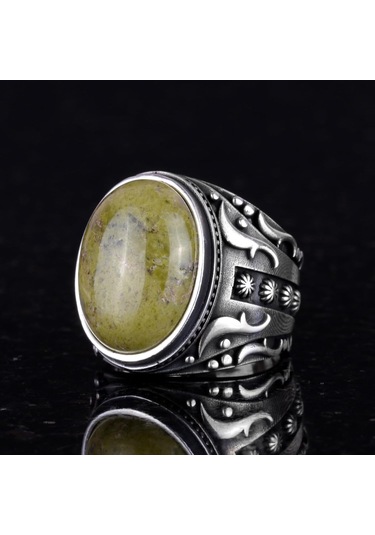 El Yapımı 925k Katı Sterlin Gümüş Erkek Yüzük, Gerçek Doğal Unakite Taşı Yüzük, Sanatsal Tasarım Gümüş