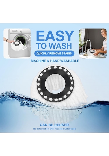 Reedark 2 Adet Mikrofiber Döner Mop Başlığı - 360 Derece Temizleme, Tüm Yüzeyler İçin, Yüksek Emici, Makine Yıkama Uygun