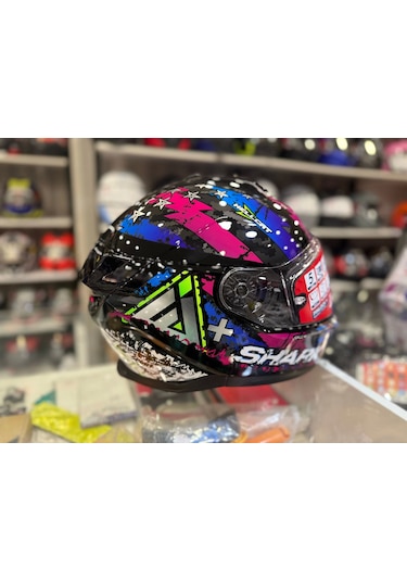Renkli Cam + Shark Skwal İ3 Hellcat Kask Siyah Mavi
