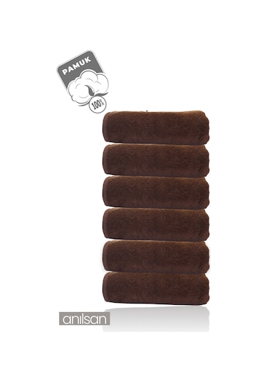 6'lı Kahverengi El Havlusu - 50x90 Cm, 225 Gr, %100 Pamuk, Spa Ve Otel Havlusu, Günlük Kullanıma Uygun Kahverengi