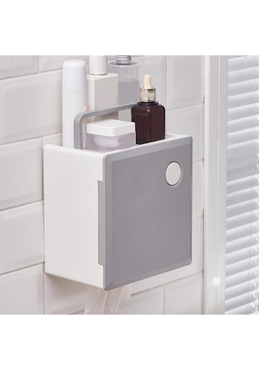 Suntek Kapaklı Yüz Mendil Kutusu, Duvara Monte Havlusu Tutucu Beyaz