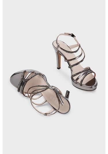 Lela Taşlı Topuklu Abiye Bayan Ayakkabı 347587717 Platin