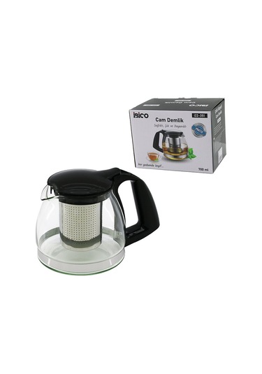 700ml Cam Demlik Çelik Süzgeçli - Plastik Kulp - Kapak - Krom Çerçeve 4887 Renkli