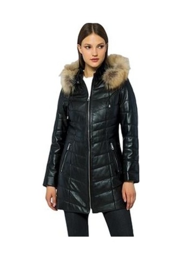 Basics&more Kadın Kürklü Kapüşonlu Deri Ceket Bdr020 001