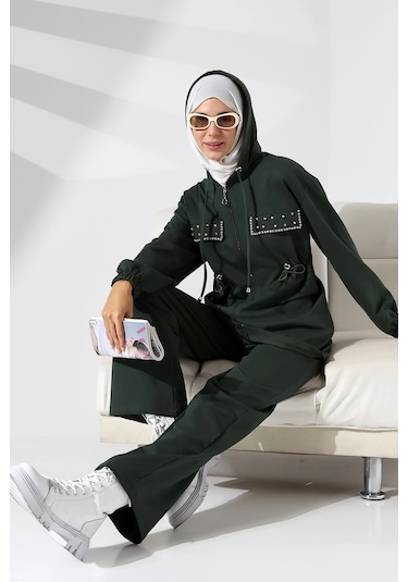 Kadın Mevsimlik Penye Alt Üst Spor Ve Rahat Haki Ikili Tunik Pantolon Şık Tesettür Takım Haki