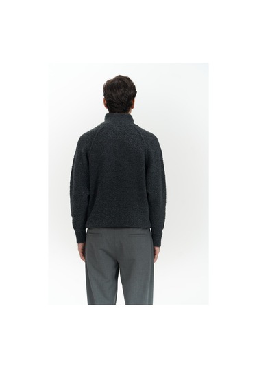 Zane Fermuar Detay Antrasit Erkek Triko Kazak Antrasit