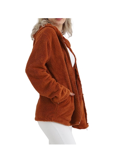 Büyük Beden Peluş Mont Tarçın Taba