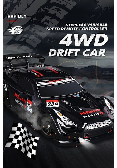 2.4ghz Işıklı 1:16 Drift Model Yedek Lastikli Uzaktan Kumandalı Drift Arabası Drag Car Yarış Arabası - Siyah Siyah