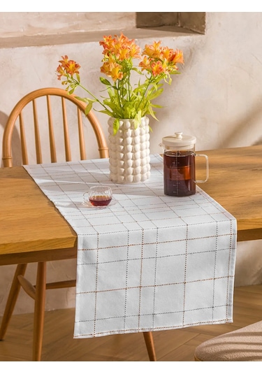 Ekru Ekose Desenli Runner 45x150 Cm