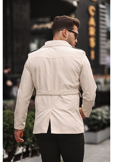 Mero Life Erkek Mevsimlik Astarlı Kemerli Kruvaze Trençkot - Taş  Rengi Taş