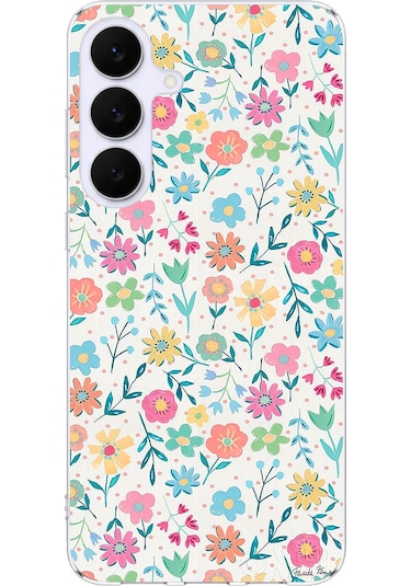 Samsung Galaxy S25 Fe Uyumlu Dekoratif Çiçekler Baskılı Silikon Kılıf Renkli