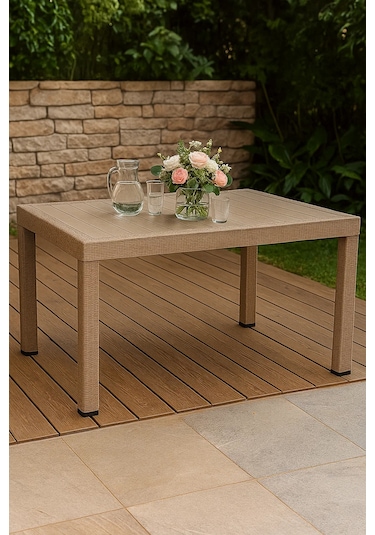 Masa Rattan 90x150 Camsız Bahçe&balkon&teras Masası - Cappucino