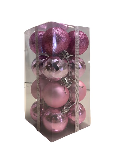 Yılbaşı Pembe Top Ağaç Süsü 5 Cm Karma Set 16'lı
