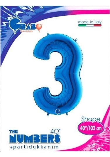 3 Rakam Folyo Balon Mavi 40ınc 100cm Çok Renkli
