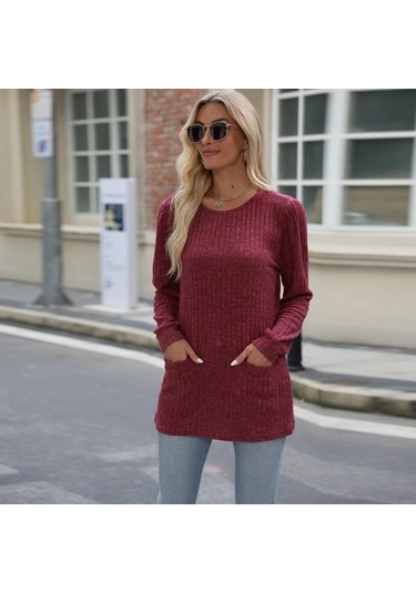 Novahub Kadın Mavi Bol Kabarcık Tişört, Rahat Kollu Üst, Sonbahar Kış Moda Mavi