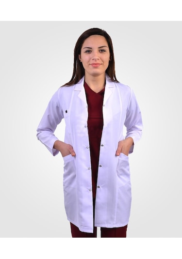 Kadın Beyaz Klasik Yaka Doktor Hemşire Öğretmen Vizit Önlük Beyaz