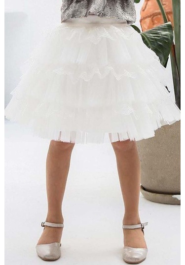 Riccotarz Kız Çocuk Kat Kat Tüllü Etek Ve Pulpayet Kaplamalı Gümüş Ceket Etekli Takım 001