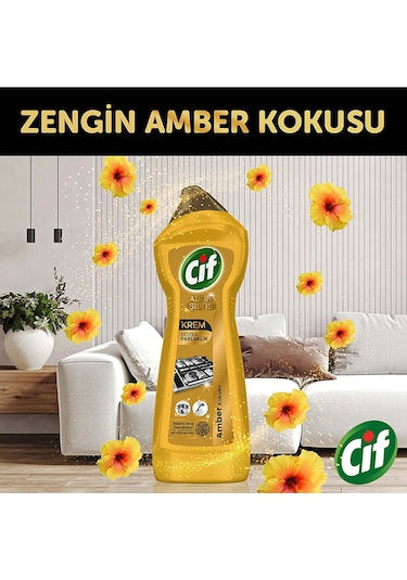 Cif Krem Yüzey Temizleyici Altın Işıltısı Amber Kokulu 4 x 750 ML