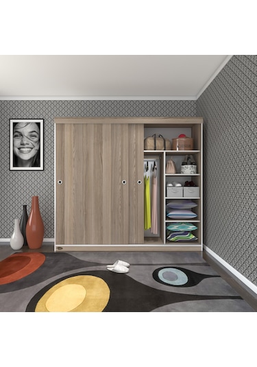 Kenzlife Gardırop Sürgülü Kapaklı Kapılı 200 Papatya Crd Gardolap Dolap