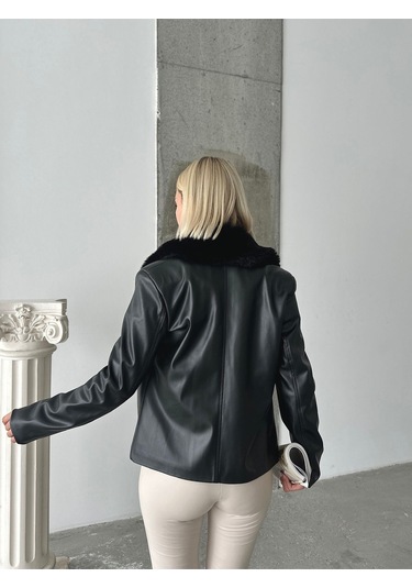 Kadın Deri Mont Siyah