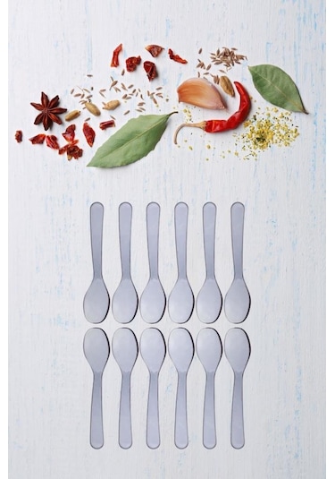 Flora 12 Li Baharat Kaşığı Seti Plastik, Tuz Şeker Karabiber Kakao Kahve Kekik Kaşığı 12 Li Set Şeffaf