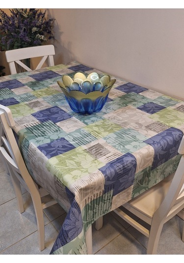 Elyaflı Pvc Muşamba - Desenli Silinebilir Masa Örtüsü Yeşil Fnt1246 Mavi