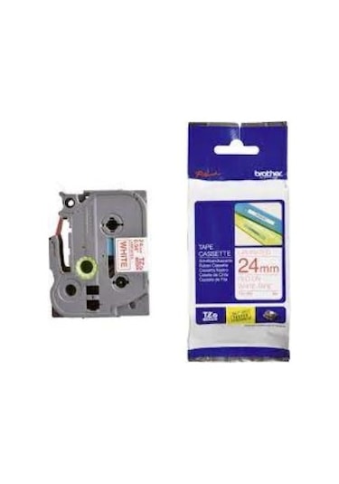 Brother Tze-252 24 Mm Beyaz Üzeri Kırmızı Laminasyonlu Etiket