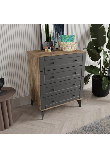 Toprak 4 Çekmeceli Şifonyer - Mdf Kapak Antrasit