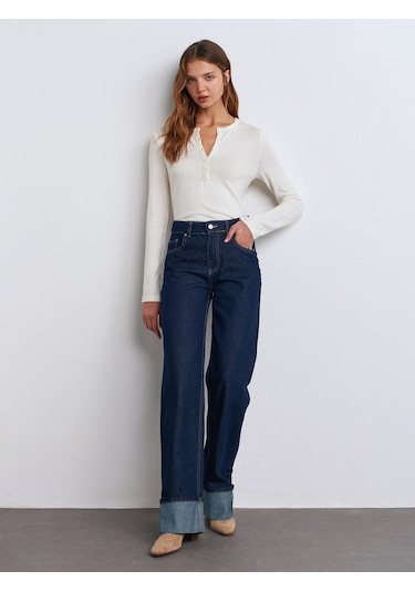 Dilvin 31544 Düğmeli Uzun Kollu Top-ekru Ekru