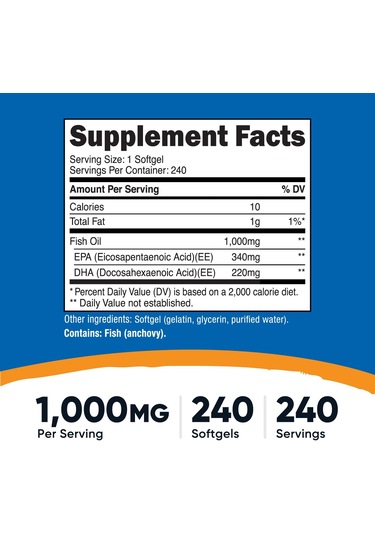 Nutricost Fish Oil Balık Yağı 1000mg 560mg Of Omega 3 , 240 Soft