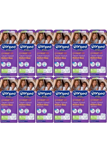 Canped Kids Çocuklar İçin Tekstil Yüzeyli Külot Bez 27-57 KG 8-15 Yaş 12 x 8 Adet