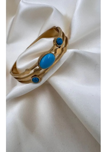 Bb Çelik Firuze Taşlı Kelepçe Bilezik