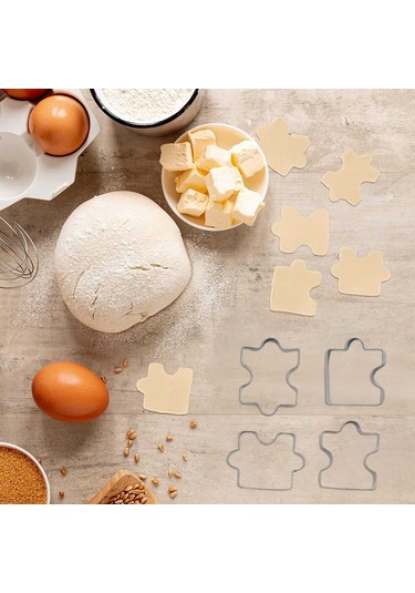 Sointeresting Paslanmaz Çelik Fondan Bisküvi Kurabiye Kesici Kek Pasta Kurabiye Kesici Puzzle Kalıp 4 Adet Gümüş