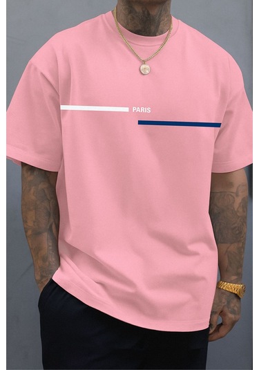Paris Baskılı Unisex Tshırt Pembe