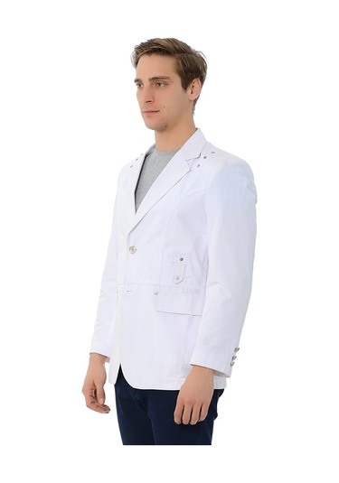 SPOSO G-125 İki Düğme Tek Yırtmaç Yarım Astar Beyaz Erkek Ceket Beyaz